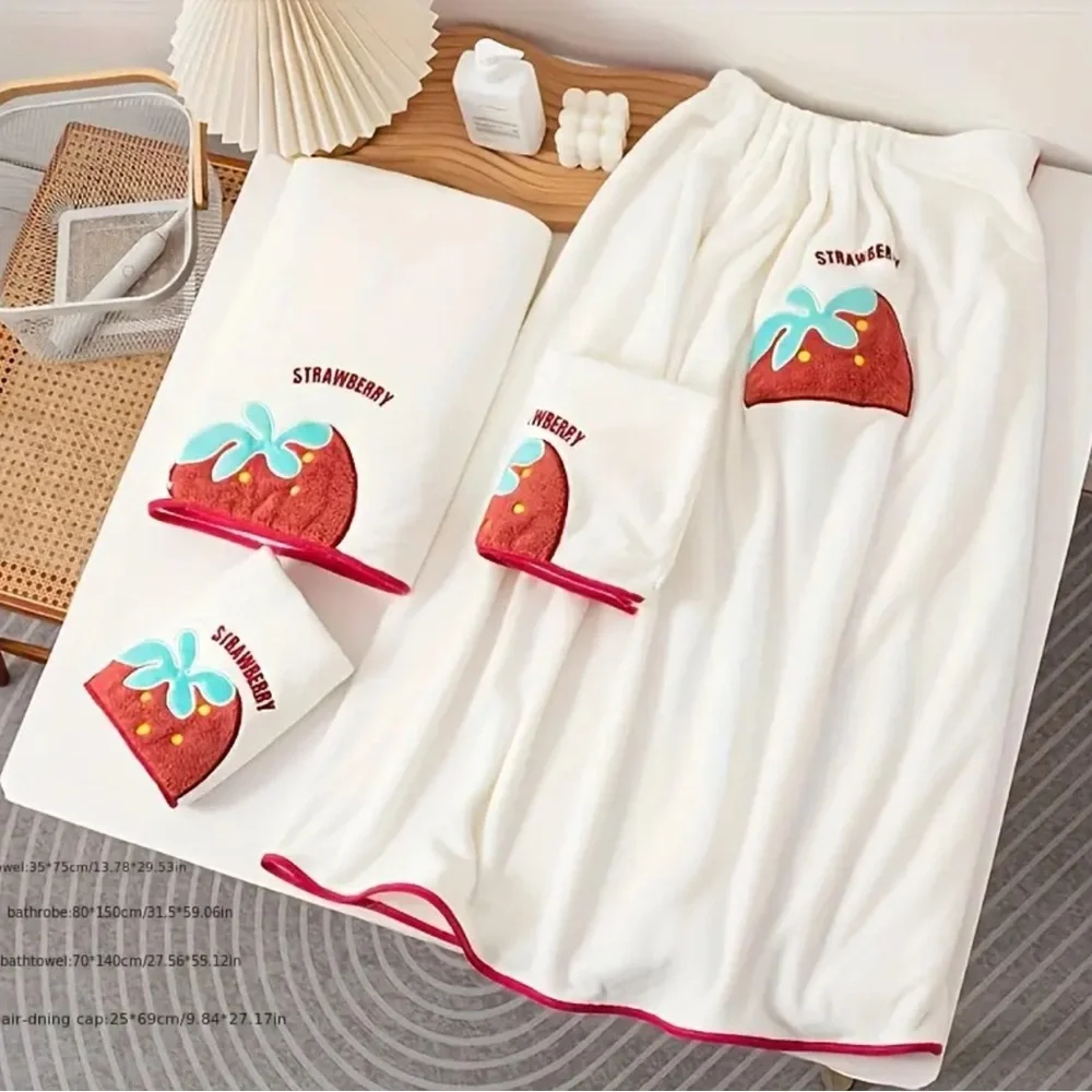 Strawberry Bath Towel Set 4 Pieces Hair Wrap